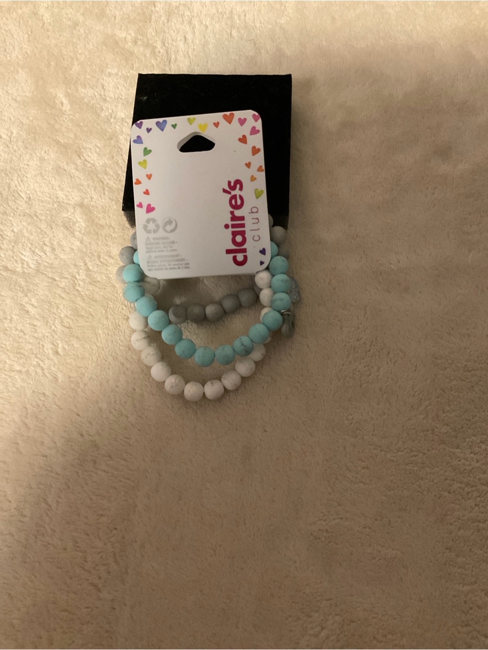 Claire's Kids Beaded Bracelet Trio - White, Light Blue, Gray